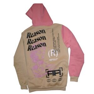 Reason AOP Logo Sweatshirt‎ Pullover Hoodie Crew Neck Pink Brown Ltd Ed Medium